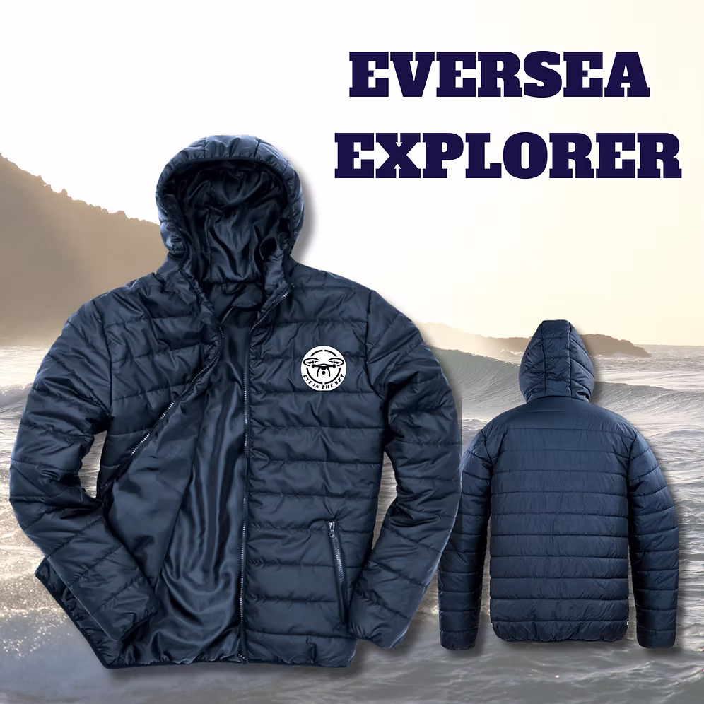 Eversea Explorer navy padded jacket with Eye In The Sky logo